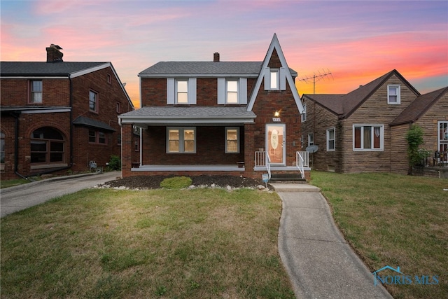 view of front of home with a lawn