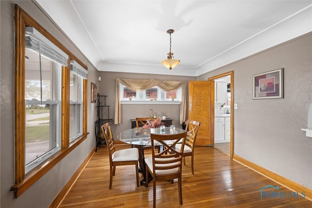 dining area with wood-type flooring