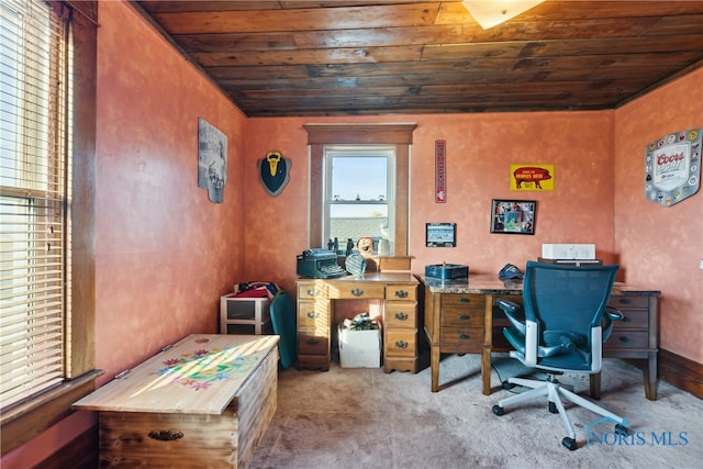 office area featuring wood ceiling