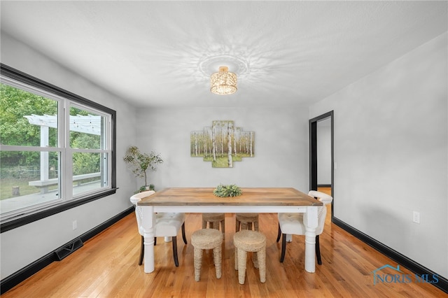 dining space with light hardwood / wood-style floors