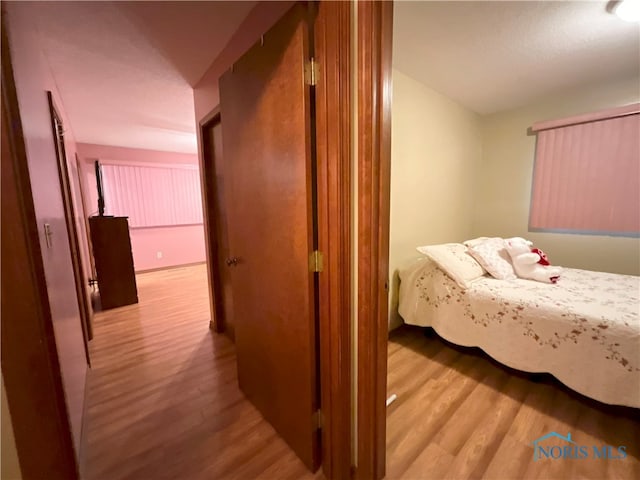 bedroom with light hardwood / wood-style flooring