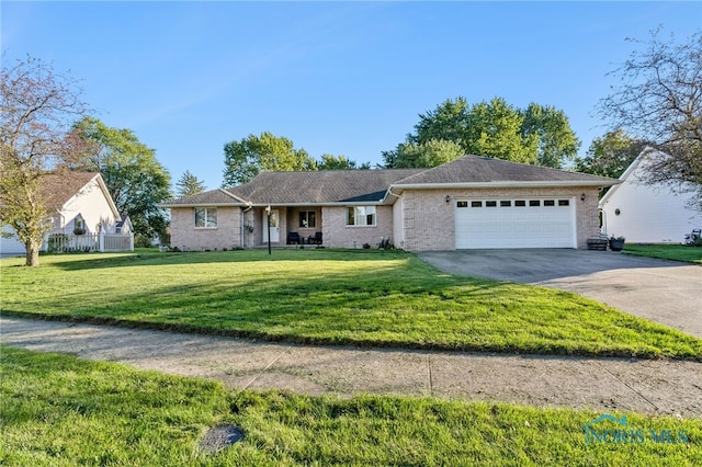 ranch-style house with a front lawn and a garage