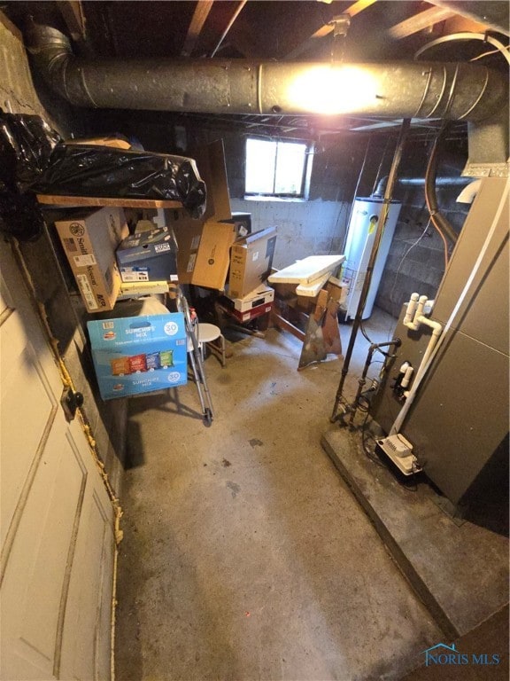 basement with water heater