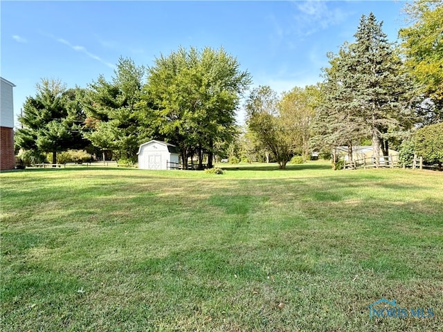 view of yard with a shed