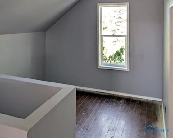 additional living space with dark hardwood / wood-style floors and vaulted ceiling