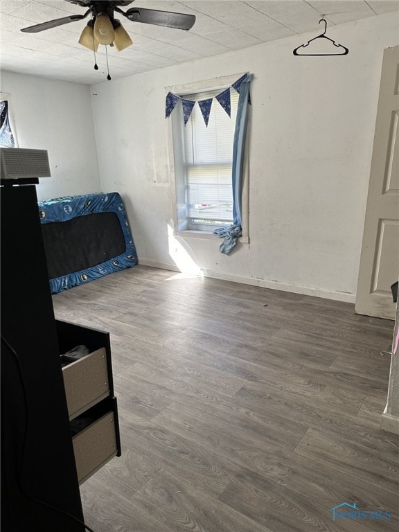 bedroom featuring ceiling fan and wood-type flooring