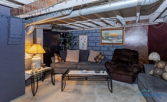 living room with concrete floors