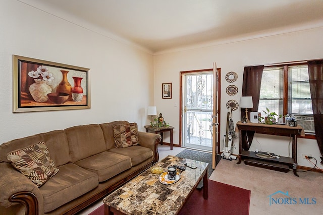 carpeted living room with cooling unit and a healthy amount of sunlight