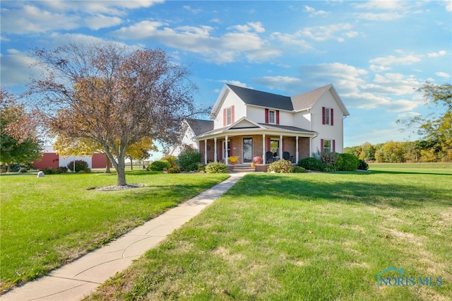 view of front of property featuring a porch and a front lawn