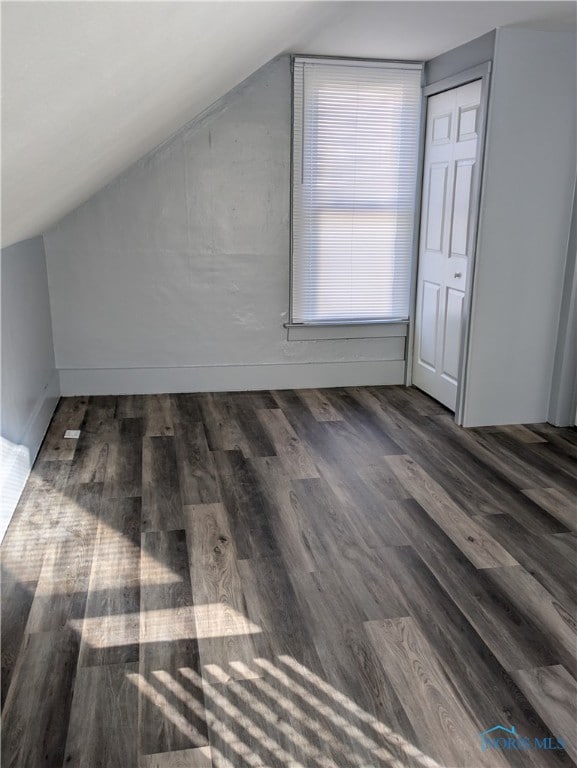 additional living space featuring lofted ceiling and dark wood-type flooring