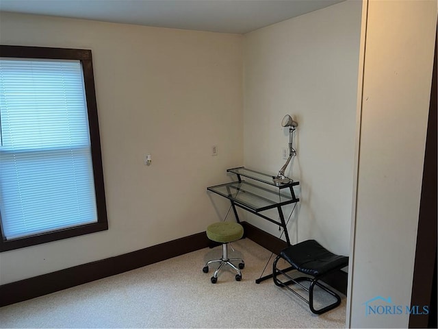 carpeted home office with a wealth of natural light