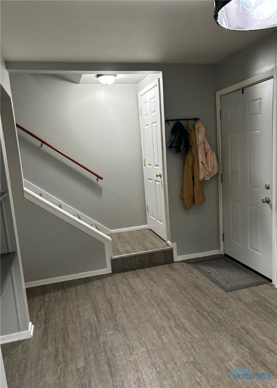 entryway with hardwood / wood-style floors