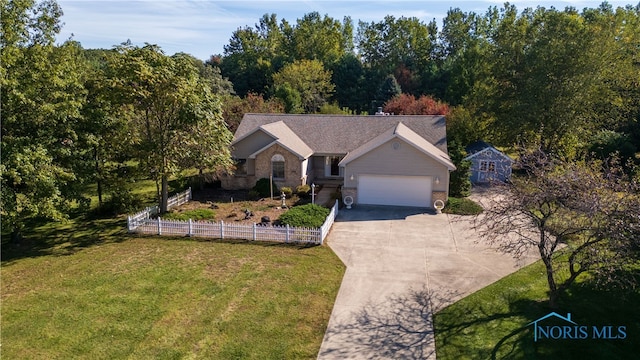 ranch-style house with a front lawn and a garage