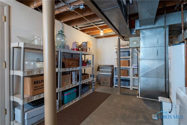 storage area with water heater