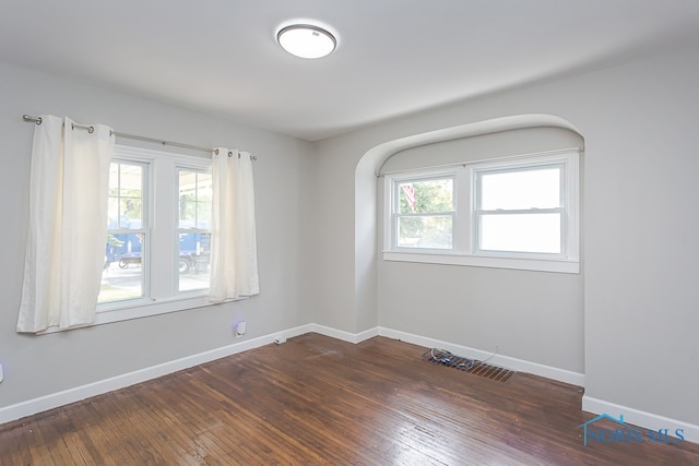 unfurnished room featuring dark wood-type flooring and a wealth of natural light