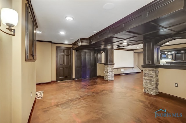 basement featuring crown molding