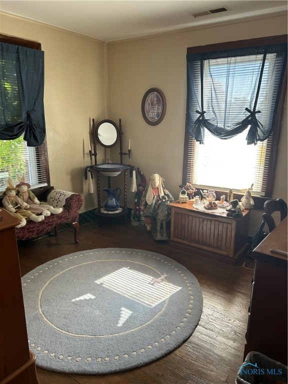 living area with hardwood / wood-style flooring