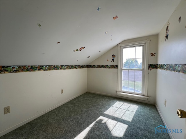 bonus room with lofted ceiling and carpet floors