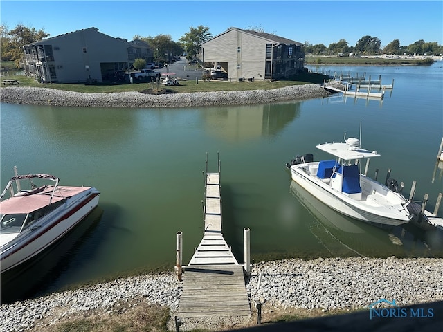 view of dock with a water view