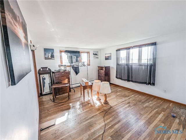 living area with a wealth of natural light and wood-type flooring