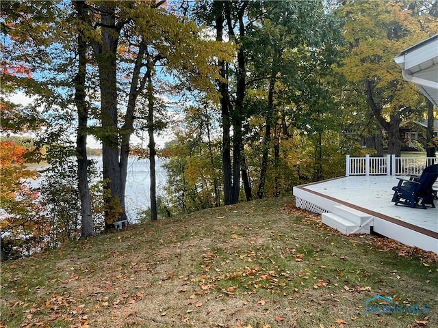 view of yard featuring a wooden deck