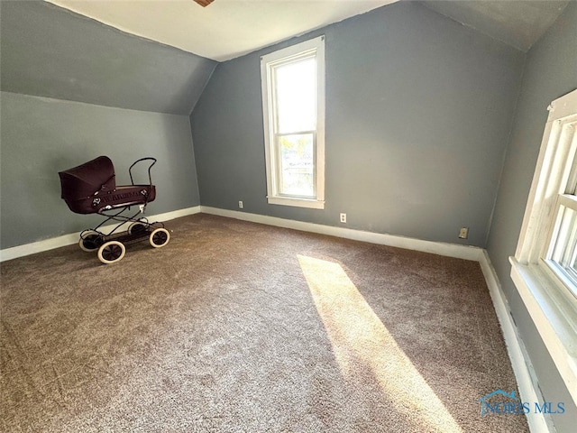 additional living space with carpet and vaulted ceiling