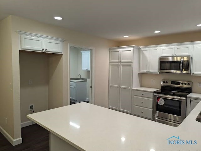 kitchen with white cabinets, stainless steel appliances, and sink