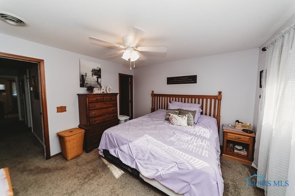 bedroom with carpet floors and ceiling fan