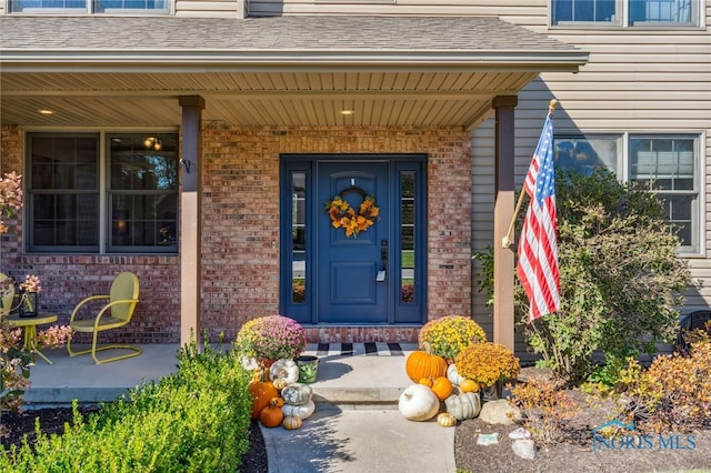 view of exterior entry featuring a porch