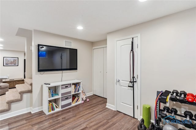 playroom featuring hardwood / wood-style floors