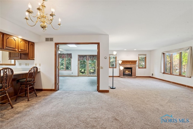 living room featuring light carpet