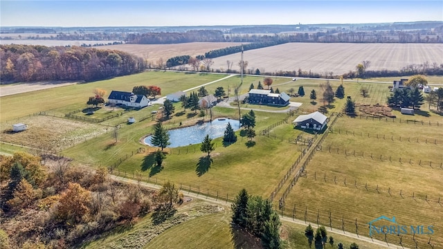 bird's eye view with a rural view and a water view