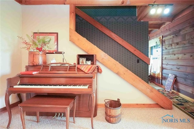 interior details with baseboards and carpet