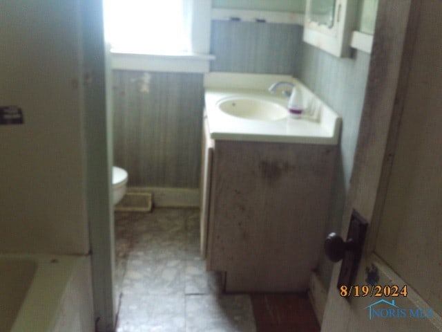 bathroom featuring vanity, toilet, and a bathtub