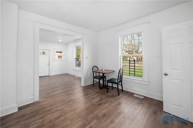 sitting room with dark hardwood / wood-style flooring and a wealth of natural light