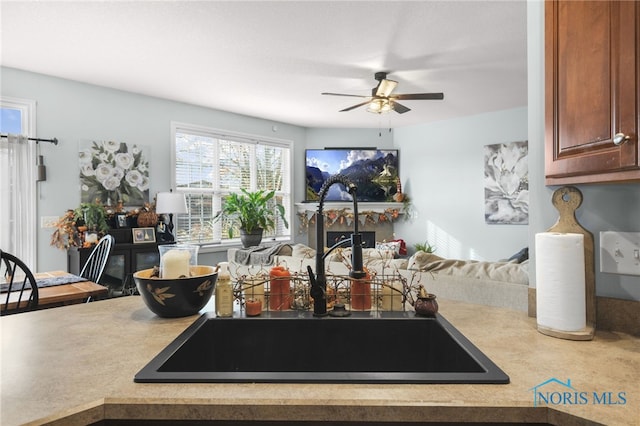 kitchen with sink and ceiling fan