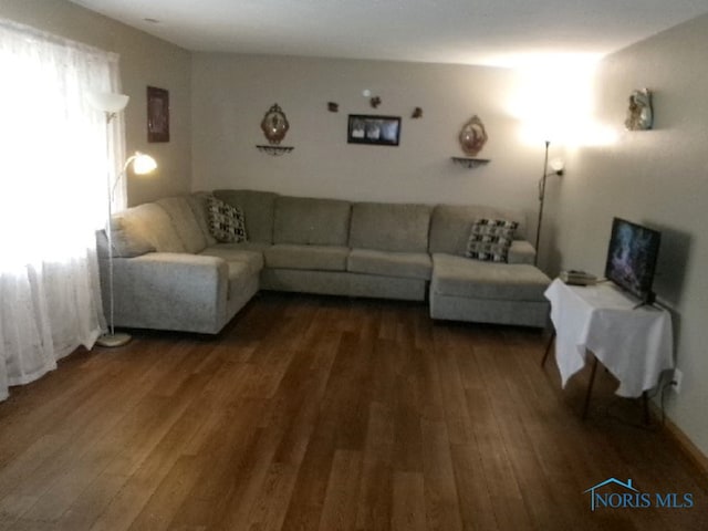 living room with hardwood / wood-style flooring