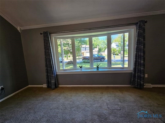 carpeted empty room featuring ornamental molding