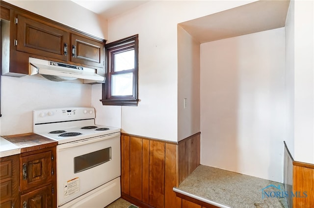 kitchen with white range with electric stovetop