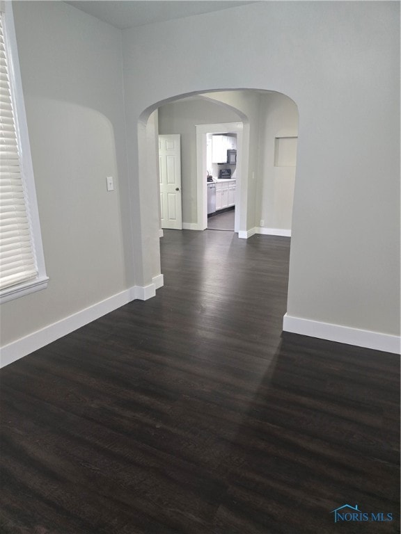 empty room with dark wood-type flooring