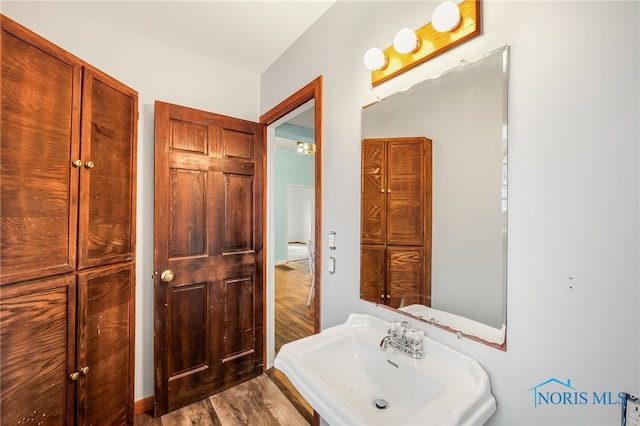 bathroom with hardwood / wood-style floors and sink