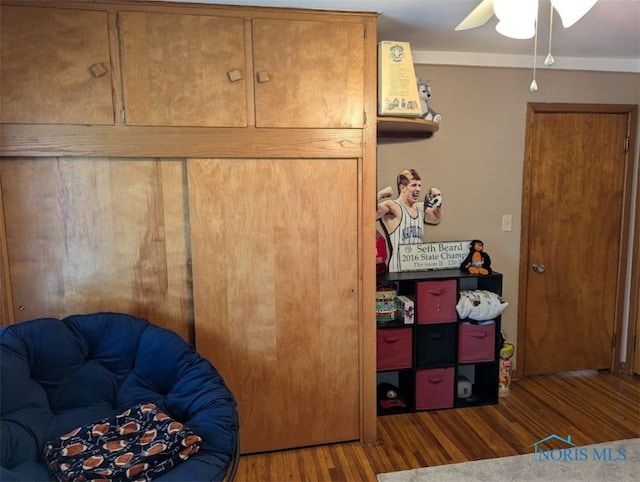 interior space featuring hardwood / wood-style floors and ceiling fan