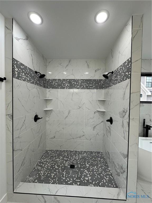 3640 Turtle Creek Dr, Perrysburg, OH 43551 - full bathroom with tiled shower, marble finish flooring, and recessed lighting