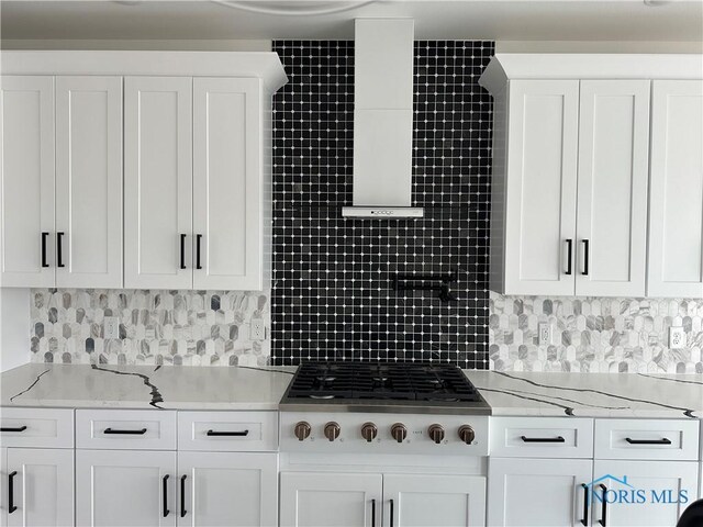 3640 Turtle Creek Dr, Perrysburg, OH 43551 - kitchen with gas cooktop, white cabinets, decorative backsplash, and light stone countertops
