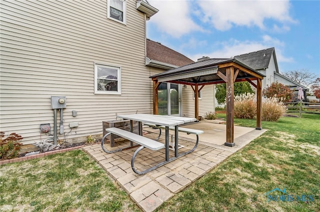 view of patio / terrace featuring a gazebo