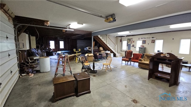 garage with a garage door opener