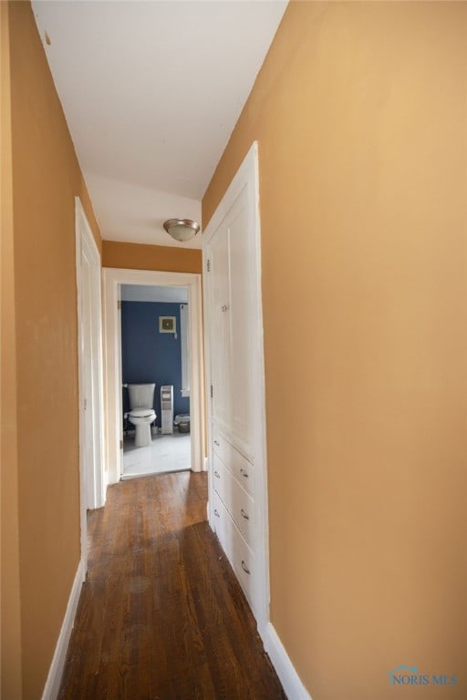 hallway with dark hardwood / wood-style floors