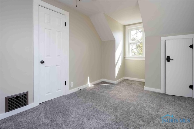 additional living space with lofted ceiling and carpet floors