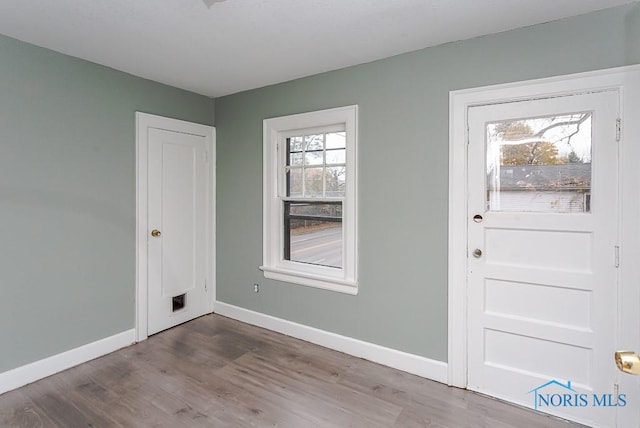 foyer entrance with hardwood / wood-style floors