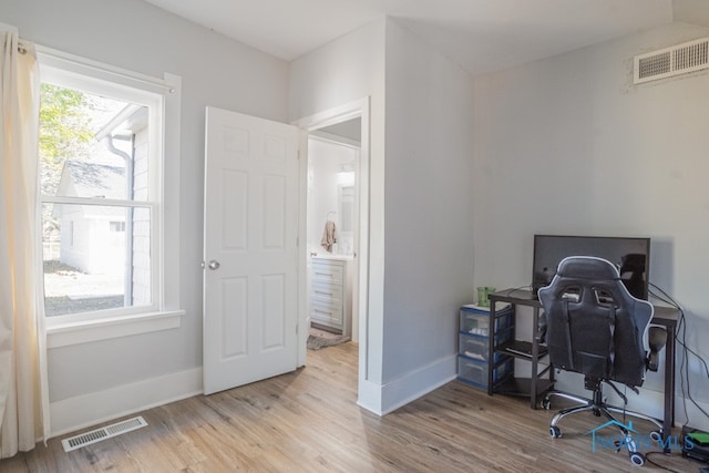 office area featuring light hardwood / wood-style flooring